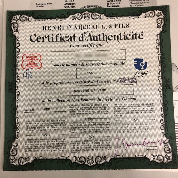 1935 Ganeau's Women of the Century Porcelian COA - Picture 7 of 8